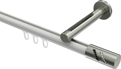 Produktbild von Interdeco Innenlaufstange / Gardinenstange mit Innenlauf Weiß / Edelstahl-Optik, Typ Siteno Zoena (Glitzerzylinder), 20 mm Ø 1-läufig, 600 cm
