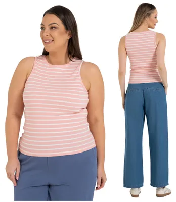 Produktbild von Tanktop - Top Damen Größe S - Shirt Damen orange - Tanktop gestreift - Top gestreift