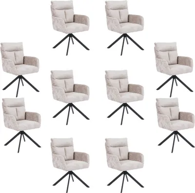 Produktbild von HOME DELUXE Esszimmerstuhl mit Armlehne ALUNA Chenille - 10er Set Beige I Küchenstuhl, Polsterstuhl, Designstuhl, Armlehnstuhl, Armlehne, Lehne, Gepolstert, Edel, Modern, Retro, Hochwertig, Weich, Stilvoll, Pflegeleicht, Wohnzimmer, Drehfunktion