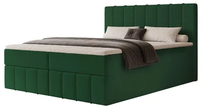 Produktbild von Boxspringbett NOVA 180x200 Paneel-Optik Bettkasten Bonellmatratze Flaschengrün Samt