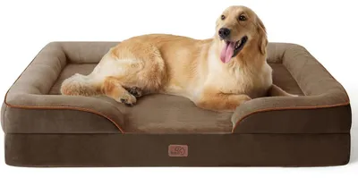 Produktbild von Orthopädisches Hundebett 122x89 cm mit Kistenschaum, waschbar, rutschfest, braun