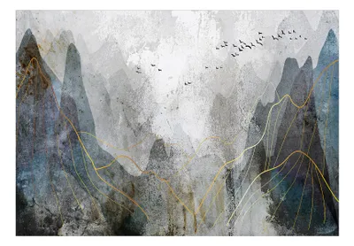 Produktbild von Vlies Fototapete Abstrakt Berglandschaft 400x280 cm Tapeten Wandtapete XXL Gebirge Vögel wie gemalt c-C-0493-a-a