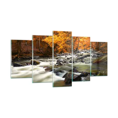 Produktbild von Bilder auf glas - Stream Herbst Forrest Berg - 160x85cm - Glasbilder - Wandbilder - Kunstdruck - zum Aufhängen bereit - Wanddekoration aus Glas - Glas Bilder - Wandbild auf Glas - GEA160x85-2703