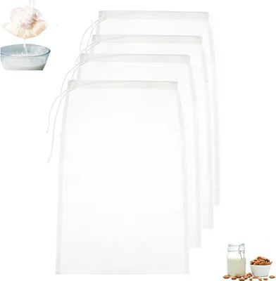 Produktbild von Nussdrinkbeutel, 4 Stück Passiertuch Wiederverwendbar, 20 × 30 cm Feingewebt Passiertuch Nylon Filterbeutel Nussdrinkbeutel  Waschbar mit Kordelzug für Nussdrink Käse Kaffee Joghurt Fruchtsaft