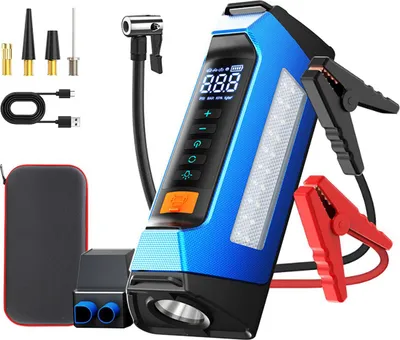 Produktbild von 12V/6000mAh Auto-Notstarter & Luftpumpe – Für 12,0L Benzin/Dieselmotoren, LED-Notbeleuchtung