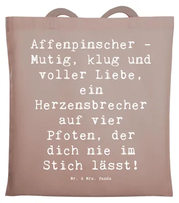 Produktbild von Mr. & Mrs. Panda Tote Bag Spruch Affenpinscher Liebe - Braun Pastell - Geschenk, Freundschaft, Hunderassen, charismatischer Hund, Einkaufstasche, Vielfalt, Tasche, canvas