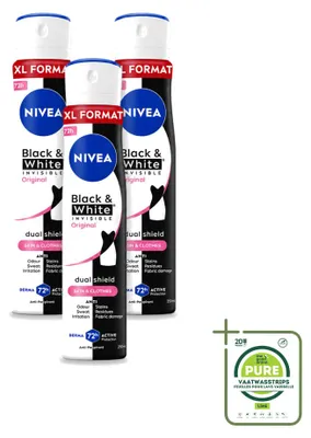 Immagine prodotto di 3 confezioni di deodorante spray NIVEA Invisible Black & White Original, 250 ml ciascuna - confezione grande - 3 pezzi