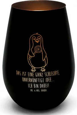 Produktbild von Mr. & Mrs. Panda Laterne Pinguin Lolli - Schwarz - Geschenk, Spruch, Süßigkeiten, Unvernünftig, deko licht, Teelichthalter, Glas, Windlicht, Pinguine, Gartenlicht