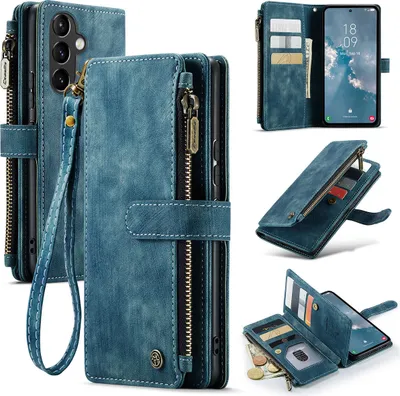 Immagine prodotto di Custodia Galaxy A54 5G, Custodia in Finto cuoio con cerniera, chiusura magnetica, tasca per carte, supporto, portafoglio, custodia protettiva per Samsung Galaxy A54 5G Blu