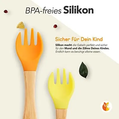 Produktbild von Kleiner Fuchs Kindergabelset, 2-tlg. - aus Bambus, mit schonendem Silikonaufsatz