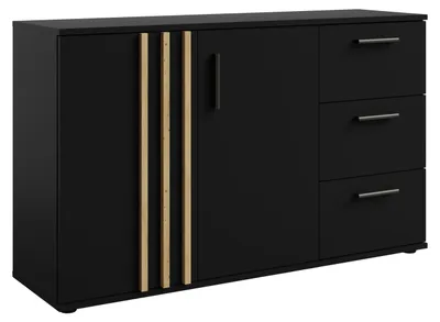 Produktbild von Kommode TOVENA 03 – 2 Türen, 3 Schubladen, mit Lamellenfront (119,8×72,7×35 cm) – Schwarz
