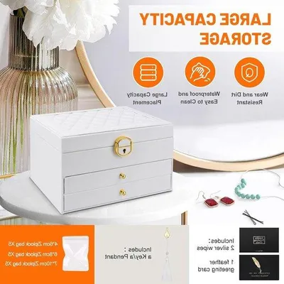Zdjęcie produktu dla 3-półkowa szkatułka na biżuterię z lusterkiem i zamkiem