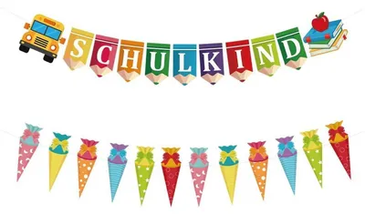 Produktbild von Einschulung Girlande Banner Bunt Schulkind Schulanfang Deko Zuckertüten