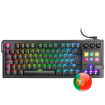 Imagen del producto de Mars Gaming MK-MASTER, teclado mecánico TKL con pantalla LCD integrada, interruptores Haimu Red intercambiables en caliente, montaje con juntas, diseño en portugués, color