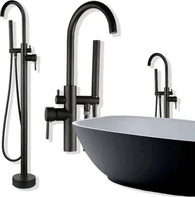 Obrázok produktu pre ZOLTA Voľne stojaca vaňa - vaňová batéria Kúpeľňová batéria so sprchovacím setom - vaňová batéria s ručnou sprchou pre kúpeľňu Kúpeľňa a sprcha - čierna matná podlahová batéria - VELIA