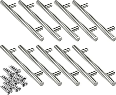 Produktbild von 10x Edelstahl Möbelgriff 198mm, BA 128mm, Ø12 mm Küchengriff Stangengriff Schubladengriffe Küchenschrank