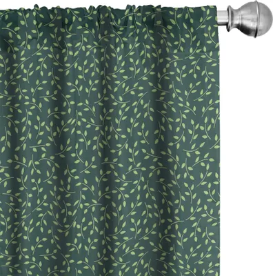 Image de ABAKUHAUS Feuilles Rideaux, voilages, feuilles au motif simpliste sur fond uni Prairie naturelle, 2 pièces 75 x 225 cm, vert chasseur