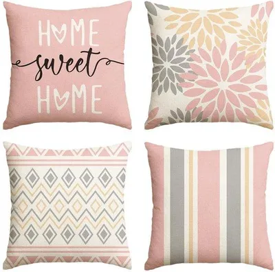 Image de Lot de 4 housses de coussin géométriques, 45 x 45 cm, housses de coussin décoratives, salon, décoration d'extérieur