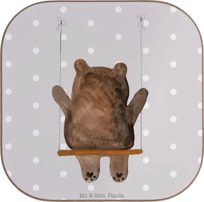 Produktbild von Mr. & Mrs. Panda Tischschoner Bär Schaukel - Grau Pastell - Geschenk, Teddy, Untersetzer Tasse, Holzuntersetzer, Coaster, Tassen, gläseruntersetzer, für Gläser
