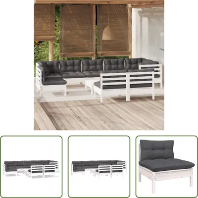 Produktbild von The Living Store 10-tlg. Garten-Lounge-Set mit Kissen Weiß Kiefer Massivholz