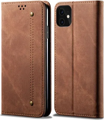 Image de étui pour iPhone 11, étui portefeuille en cuir avec fermeture magnétique et étui avec fonction stand pour iPhone 11 Marron