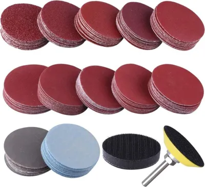 Produktbild von 120 Stück 50-mm-Schleifscheiben mit Körnung 60, 80, 120, 180, 240, 400, 600, 800, 1000, 1200, 2000 und 3000 zum Schleifen, Fräsen und Gravieren