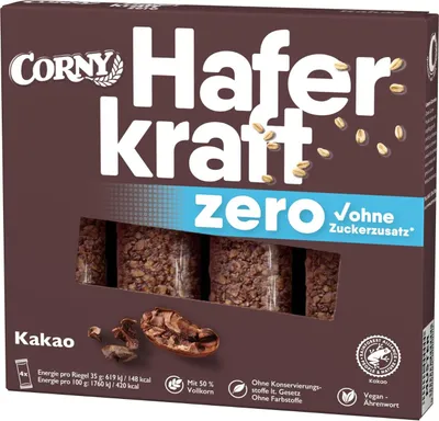 Produktbild von Corny HAFERKRAFT ZERO Kakao Müsliriegel , 4x35g