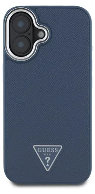 Immagine prodotto di Guess, custodia antiurto per iPhone 16 con superficie granulosa e logo, blu