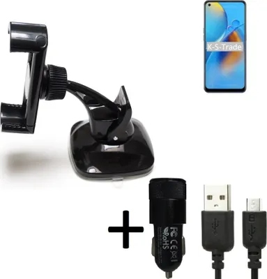 Produktbild von K-S-Trade Halterung kompatibel mit Oppo F19 Windschutzscheibe / Armaturenbrett + LADEGERÄT mit Mico USB Kabel Autohalterung KFZ Halter