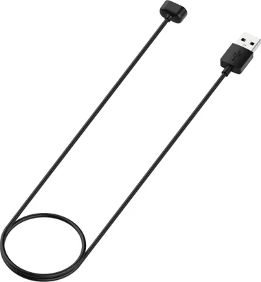 A black USB charging cable for a smartwatch.