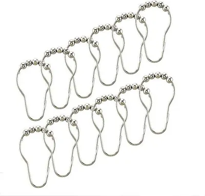 Produktbild von Duschvorhanghaken - 12 Stück - Biegsam - Edelstahl - Haken - Duschvorhangringen - Für Vorhänge und Duschvorhänge - 7,2x4,1cm - Silber