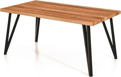 Produktbild von Couchtisch Rolo aus Kernbuche massiv 60x80x48 cm mit schwarzen Metallbeinen