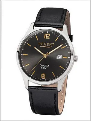 Obrázok produktu pre Regent Pánske náramkové hodinky Elegantné analógové kožené remienky Čierne Quartzové hodinky Číslice Antracitová šedá UR1113407
