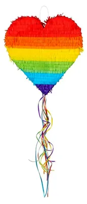 Produktbild von Zieh-Pinata Regenbogen-Herz, Größe 37 x 36 x 7,5 cm, zum Befüllen mit Süßigkeiten und Konfetti, Party-Spaß, Geburtstag, Geschenk