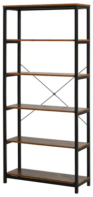 Produktbild von Vertikales Bš¹cherregal im Vintage-Industriestil, platzsparendes Regal mit 6 Ablagen aus schwarzem Holz und Metall, 80 x 30 x 180 cm