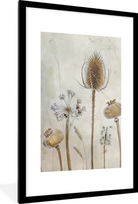 Produktbild von MuchoWow® Gerahmtes Poster Blumen - Aquarell - Stilleben - Braun - Vintage 60x90 cm - Poster mit Schwarzem Bilderrahmen Wandposter Rahmen Foto Bilder - Dekoration - Wandposter Wohnzimmer - Hochwertig