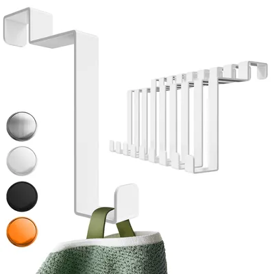 Produktbild von Aurelia Home Türhaken für die Innenseite aus Edelstahl, 10er Set, Weiß - Flexible Türhaken zum Aufhängen, robuste Garderobenhaken für Türen - Türgarderobe für die Rückseite mit hoher Belastbarkeit, Handtuchhalter für die Türinnenseite