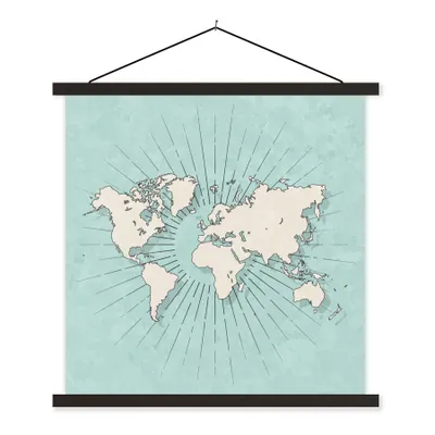 Produktbild von MuchoWow® Textilposter Weltkarte - Retro - Blau 40x40 cm mit schwarzem Rahmen - Fotos