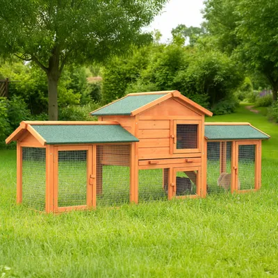Produktbild von belviona Wetterfestes Kleintierhaus mit Bitumendach, Drahtgitter & offenem Boden, 212x52x85 cm