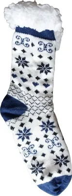 Produktbild von GKA Damen ABS Plüsch Kuschelsocken A3 weiß blau 35-38 Winter Norweger Hüttensocken Socken Norwegersocken Hausschuhe