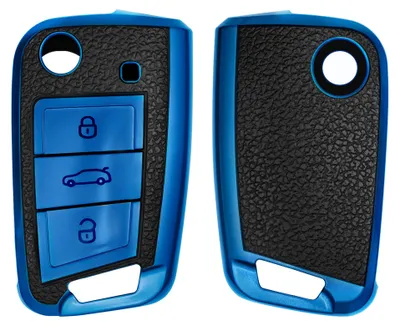 Produktbild von kwmobile Autoschlüssel Hülle kompatibel mit VW Golf 7 MK7 3-Tasten Autoschlüssel - Schlüsselhülle Cover Blau Schwarz