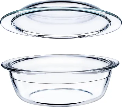 Image de Plat à four en verre - Plat à gratin rond - 2,2 l - Résistant à la chaleur - Avec couvercle - CE/UE