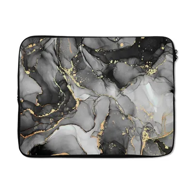 Produktbild von MuchoWow® Laptop Hülle 15 Zoll Marmor - Schwarz - Gold - Grau Laptoptasche - Laptoptasche - Sleeve - Rundum-Schutz