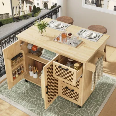 Image de Îlot de cuisine - Chariot de cuisine - Armoire de cuisine - Buffet - Chariot de service - Dimensions : 120 x 45 x 92 cm