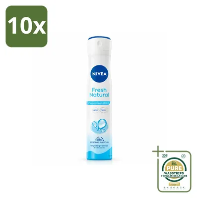 Imagen del producto de 10 unidades de desodorante en spray NIVEA Fresh Natural, sin aluminio, 200 ml, pack ahorro