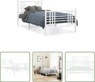 Produktbild von The Living Store Bettgestell mit Kopf- und Fußteil Metall Weiß 90x190 cm