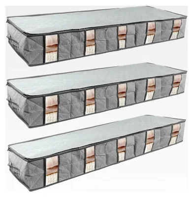 Produktbild von 3 Stück Unterbettkommode, Aufbewahrungsbox mit Trennwand aus Vliesstoff, faltbare Aufbewahrungstasche für Kleidung mit klarem Fenster, 97 x 33 x 15 cm