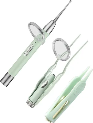 Obrázek produktu pro Sada špuntů do uší s LED osvětlením, odstraňování ušního mazu, nosní klip, pinzeta, jasné osvětlení, sada pro péči o děti, světle zelená barva