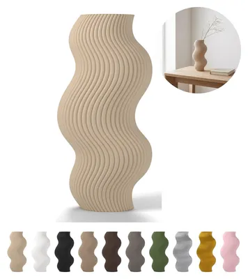 Image de Vase décoratif ondulé 18,4 cm, strié en PLA – Beige