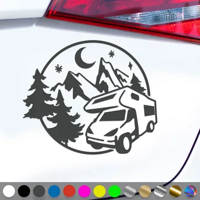 Produktbild von PantherPixel Wohnmobil Aufkleber Wohnwagen Bus Reisen Camping Berge Sticker Auto Geschenkidee Farbe Dunkelgrau